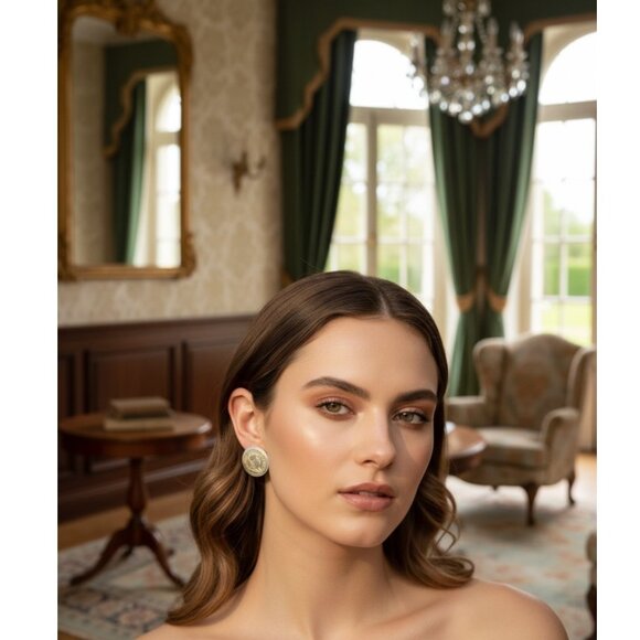 Vintage 80s/90s Gold Tone Metal Napoleon Coin Earrings 1.5 Inches Wide Plastic B - Picture 3 of 8